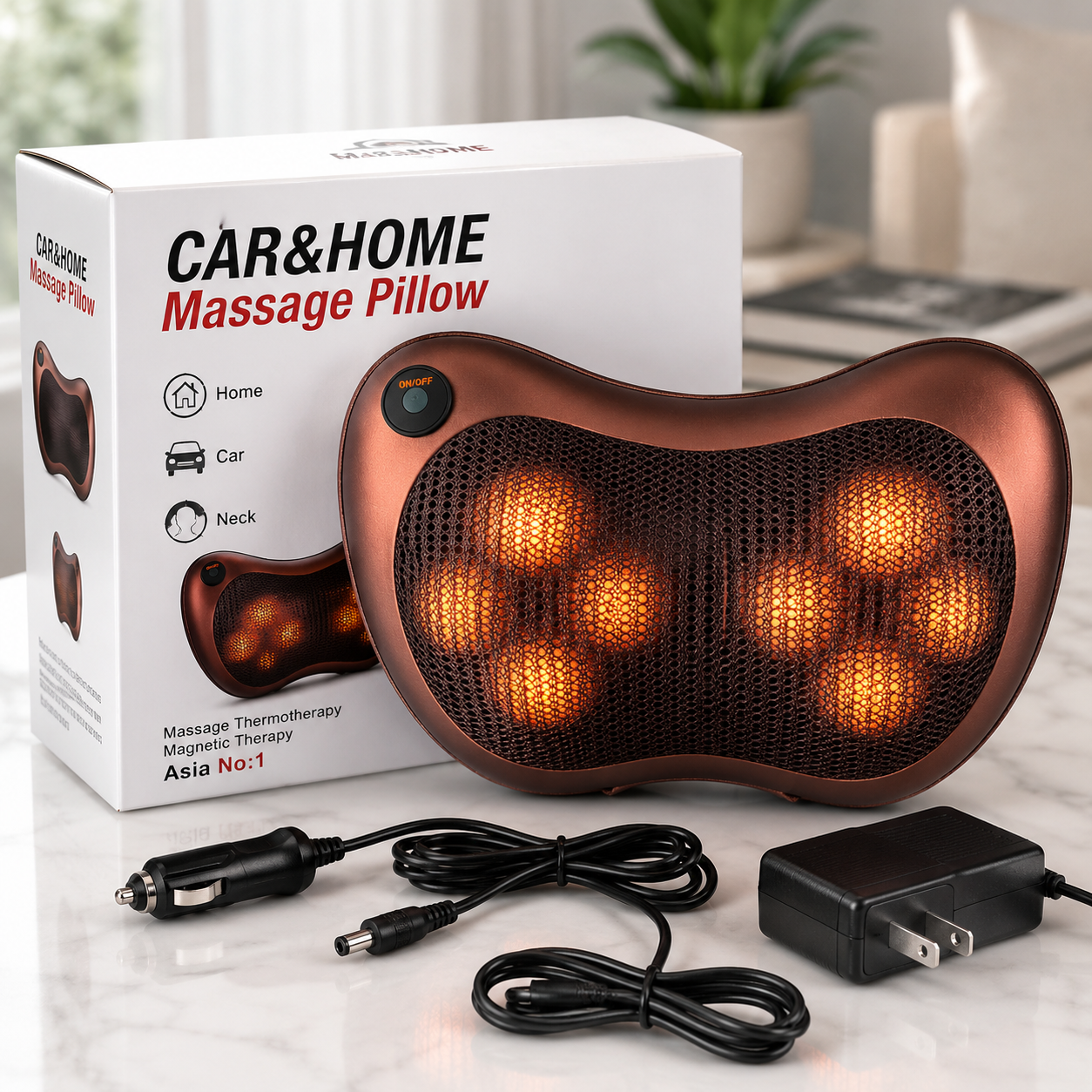Premium 8-Roller Shiatsu Massage Pillow | Deep Tissue Neck, Back & Shoulder Massager with Heat Therapy