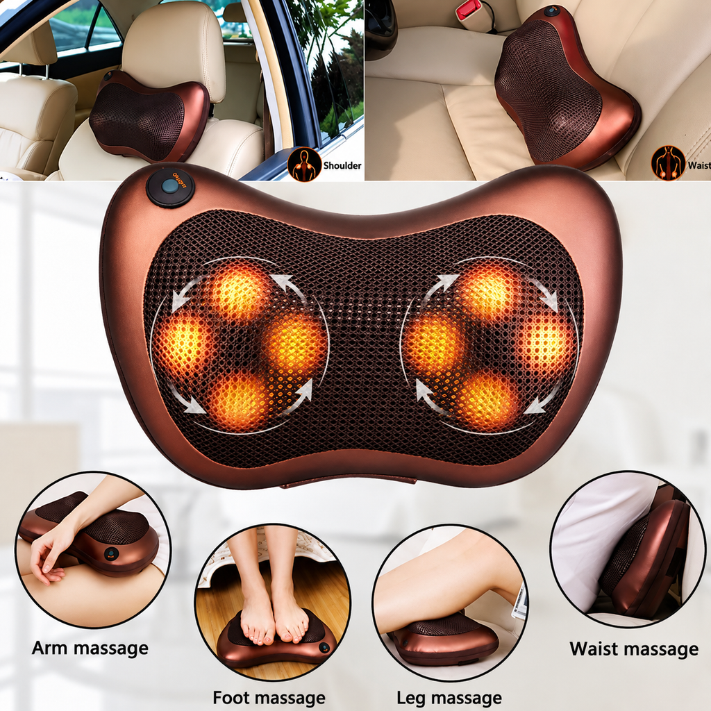 Premium 8-Roller Shiatsu Massage Pillow | Deep Tissue Neck, Back & Shoulder Massager with Heat Therapy