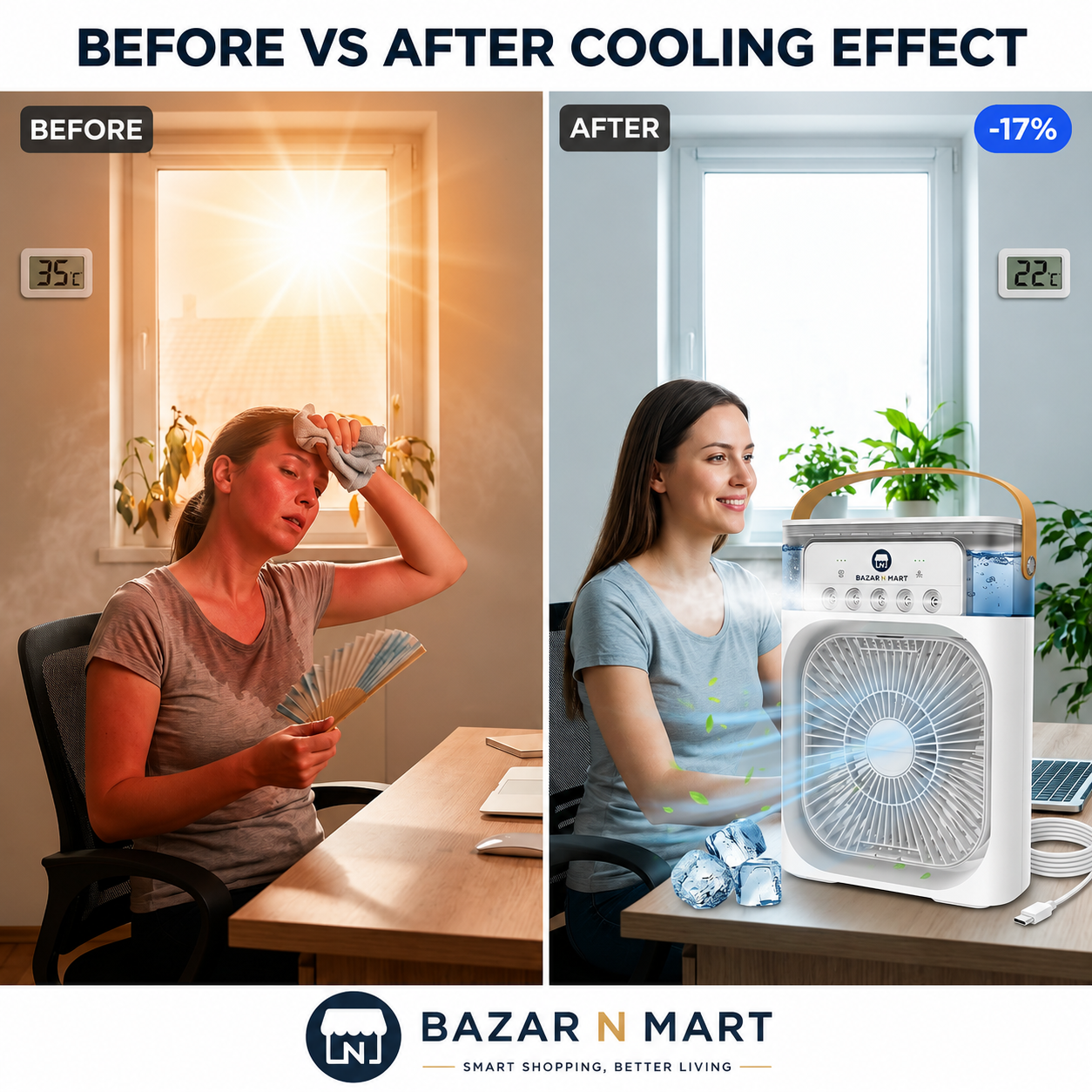 Portable 3-in-1 Rechargeable Air Cooler – Stay Cool Anywhere
