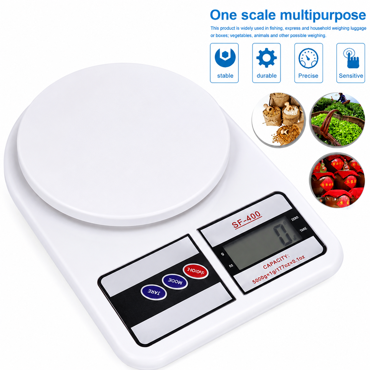 Premium Digital Kitchen Weighing Scale SF-400 | High Precision LCD Food Scale | 10KG Capacity | Tare Function