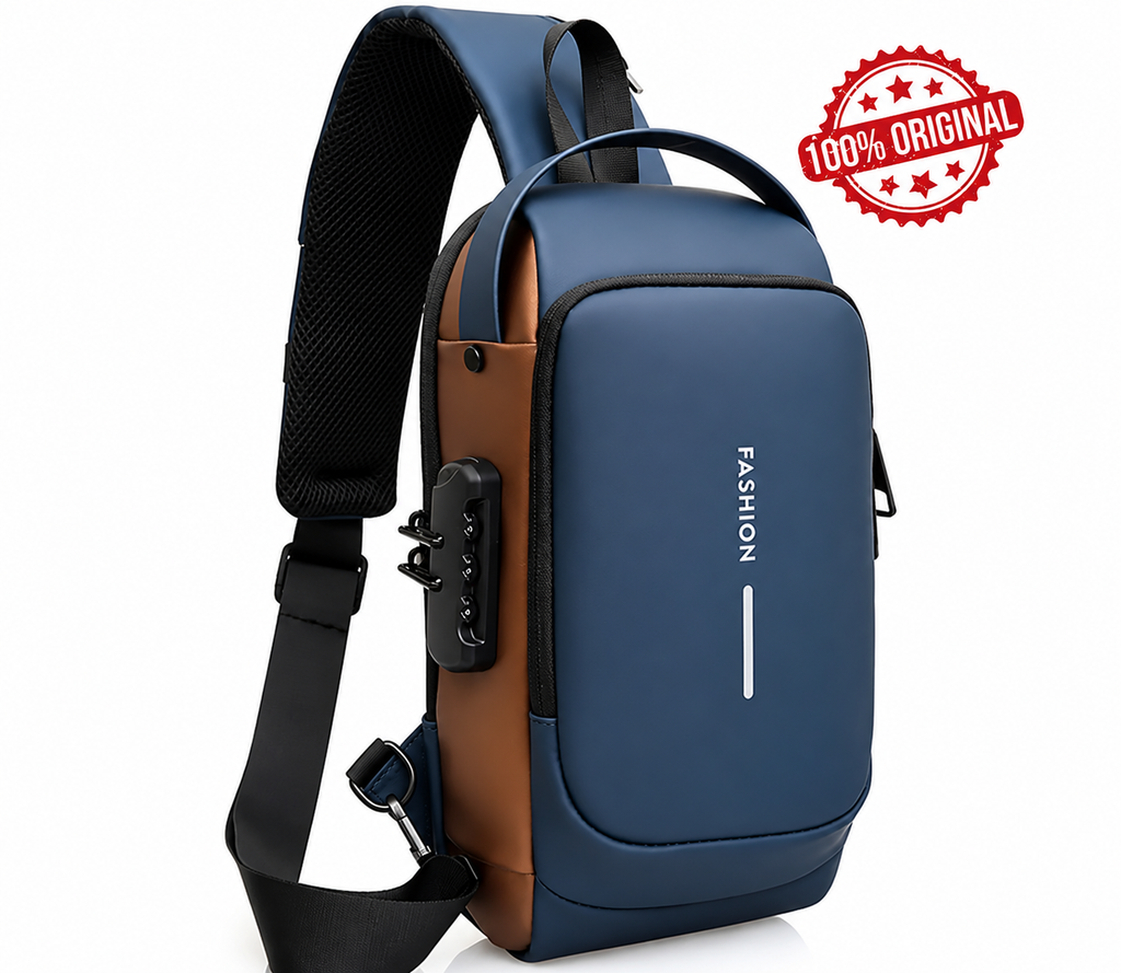 BAGSTREET New Waterproof Anti-Theft Unisex Sling Crossbody Bag with USB Charging Port and Combination Lock - Black